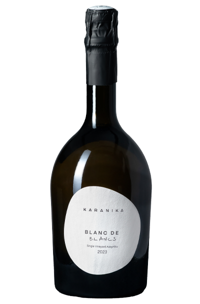 Vino espumoso Karanika Blanc de Blancs 2023, método tradicional de alta gama disponible en Vinópolis.